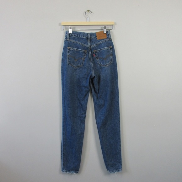 Levis Premium 80s Mom Jeans Womens 24 Blue Denim High Rise Distressed 492 - Picture 4 of 15